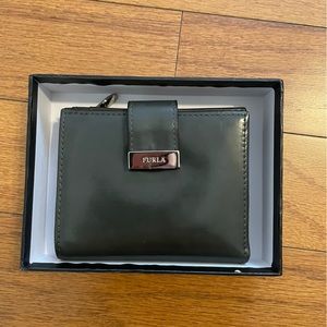 Gorgeous grey patent leather Furla wallet. Never used. In gift box.